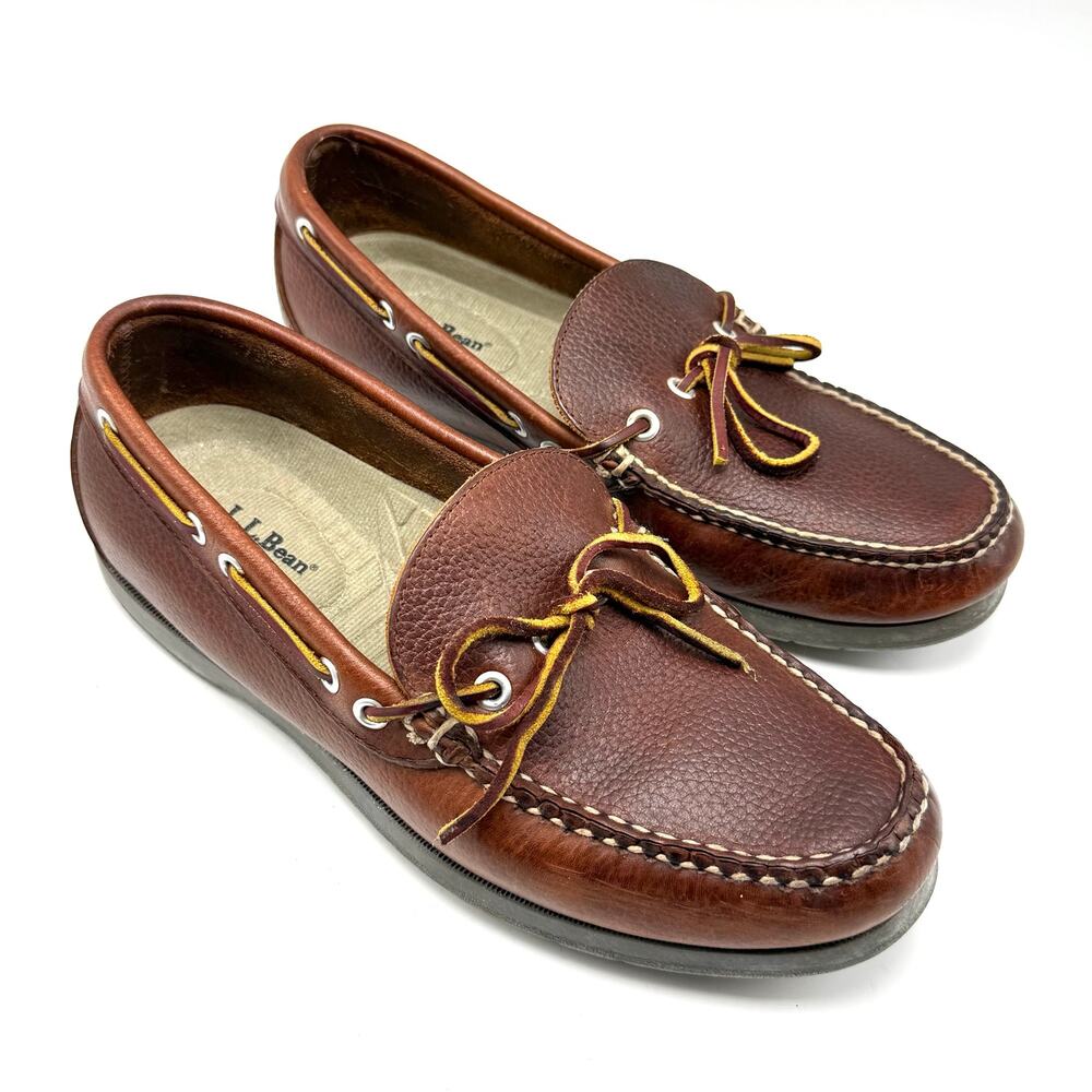 LL Bean Camp Mocs Brown Leather Moccasin Mens 8.5 D Loafer Slipper Slip On Shoe